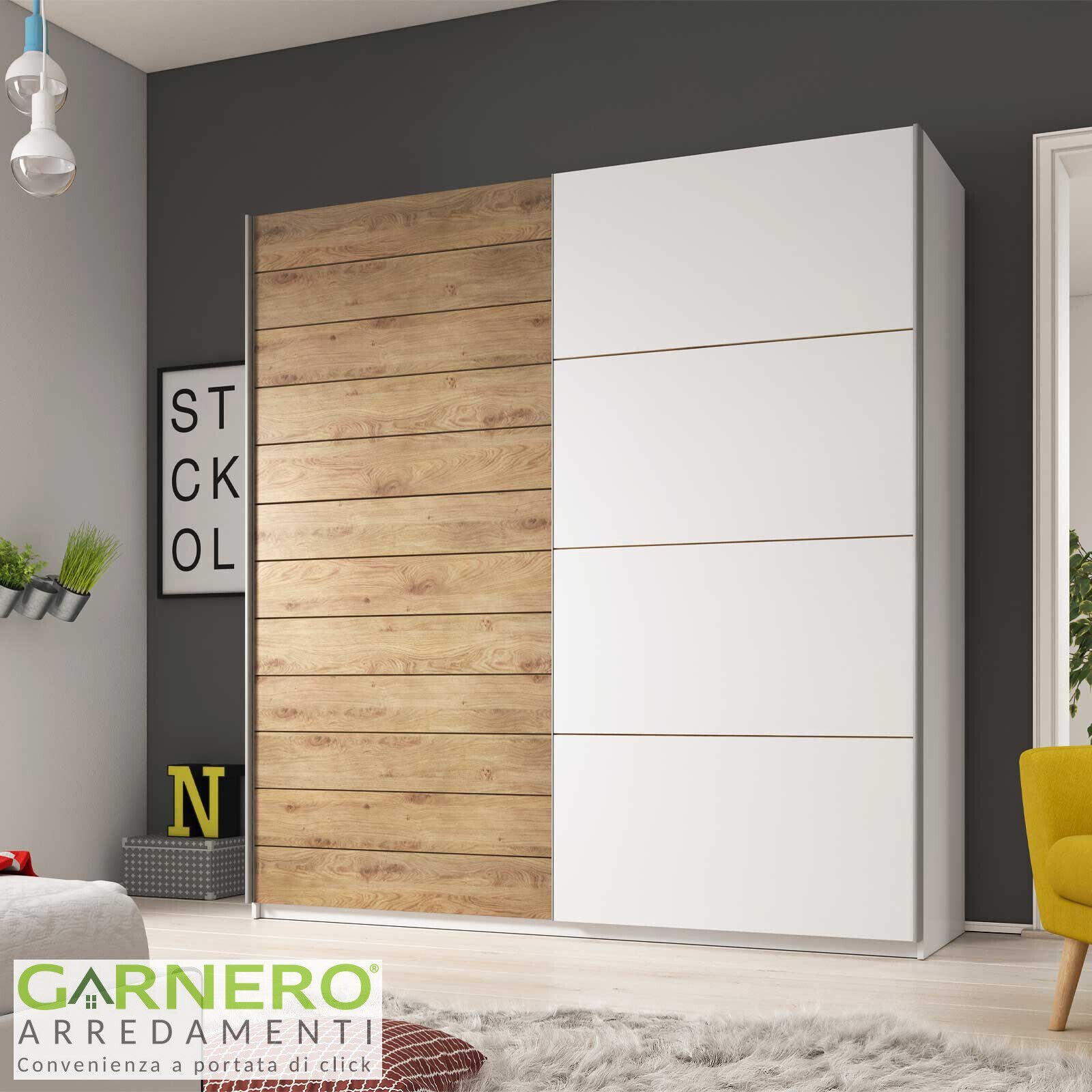 Armadio due ante scorrevoli NEXUS Gihome ® 200 cm rovere/bianco ripiani interni