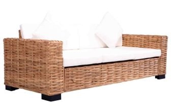 Divano da Giardino3 Posti in Rattan Naturale Cuscini Sofa per Esterni vidaXL