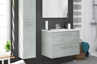 MOBILE BAGNO SOSPESO 80 cm 2 CASSETTI CON LAVABO SPECCHIO COLONNA GRIGIO CEMENTO