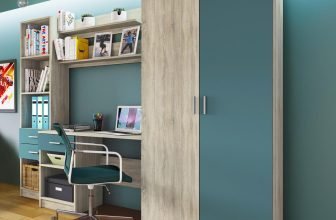 Scrivania+armadio ALEX Gihome ® rovere blu petrolio ante battenti camera moderna