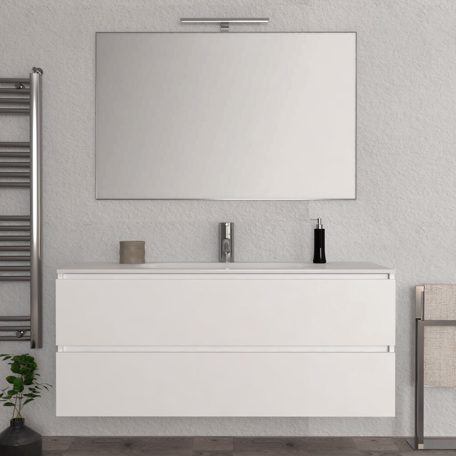 Mobile Bagno Sospeso 120 cm White Matt con Specchio con Lampada Led Lisbona - Sp