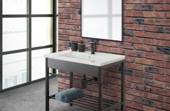 MOBILE BAGNO CON LAVABO CERAMICA 80 - 60 CM SPECCHIO E SOFFIONE IN ACCIAIO NERO