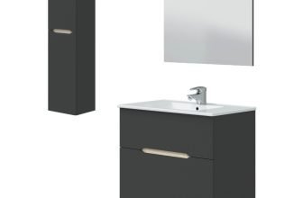 MOBILE BAGNO CON LAVABO CERAMICA 80cm 2 CASSETTI SPECCHIO COLONNA PENSILE 2ANTE