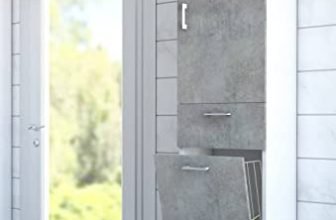 Dmora Armadio da lavanderia a 1 anta, 100% Made in Italy, Mobile con 1 cestello porta biancheria e 1 cassetto, Colonna moderna da bagno, cm 45x32h195, colore Cemento e Bianco