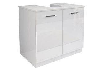 Mama Store Base ERA113BILU Mobile Copricolonna Sottolavabo in Kit da Montare con 2 Ante Bianco Lucido Laccato, Legno ingegnerizzato, Large