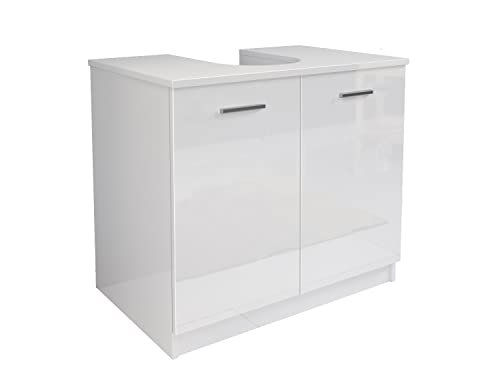 Mama Store Base ERA113BILU Mobile Copricolonna Sottolavabo in Kit da Montare con 2 Ante Bianco Lucido Laccato, Legno ingegnerizzato, Large