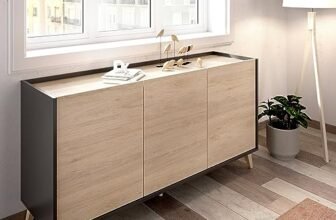 Dmora - Credenza Avez, Buffet da soggiorno, Madia moderna da salotto a 3 ante, 155x43h75 cm, Rovere e Antracite