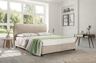 EVERGREENWEB - Letto Matrimoniale King Size 180 x 200 cm con Moderno Box Contenitore e Rete a Doghe in Legno Elegante Testiera Tessuto Imbottito SFODERABILE Ideale per Camera da Letto color Tortora