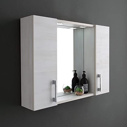 Kiamami Valentina Specchio Bagno Contenitore Con Due Pensili Rovere Bianco E Luce Led