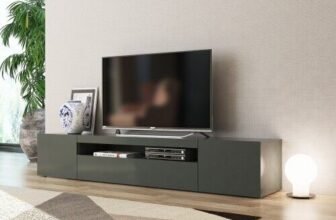 Mobile Basso Moderno Porta TV Antracite Salone con 2 Ante Ribalta Credenza