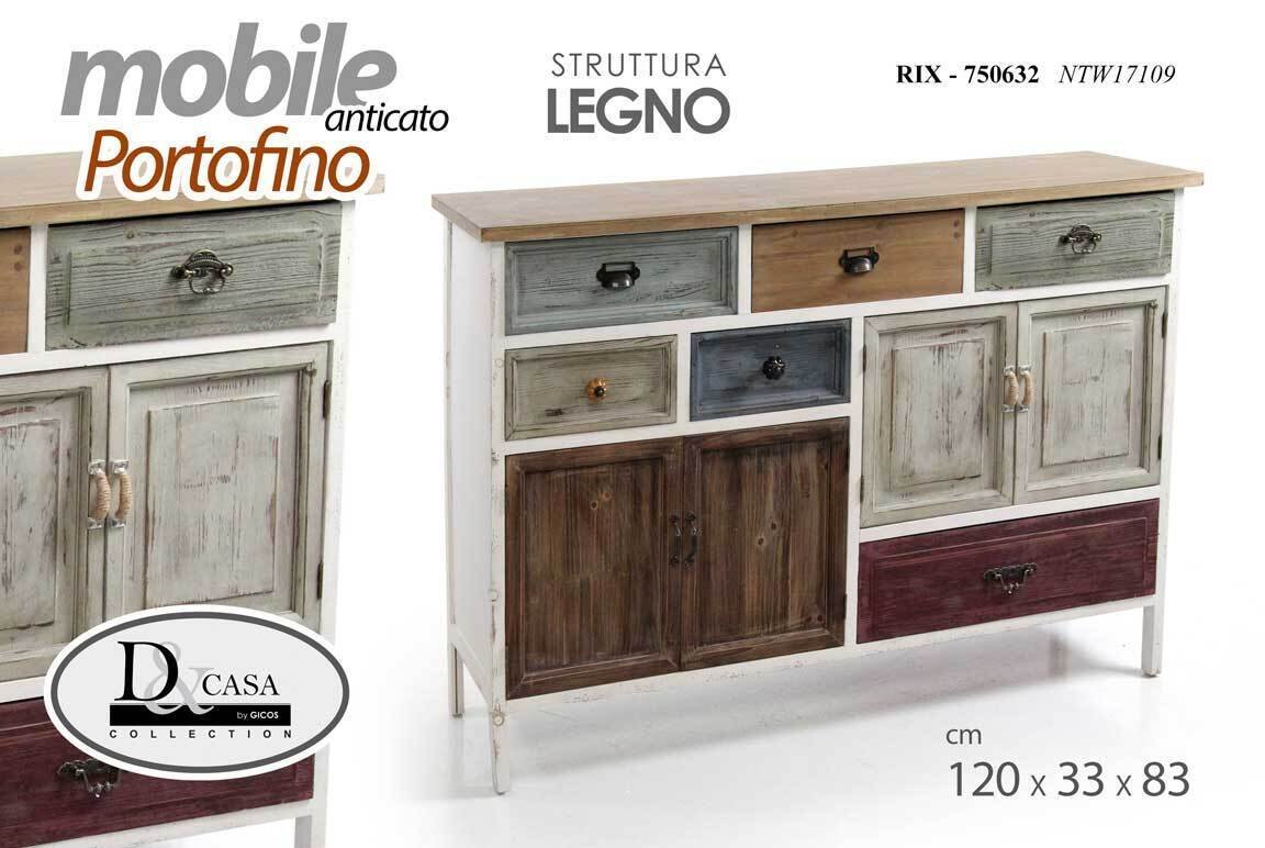 MOBILE CREDENZA BASSA VETRINA ANTICATO CASSETTIERA ARMADIO COLOR 120*33*H83CM