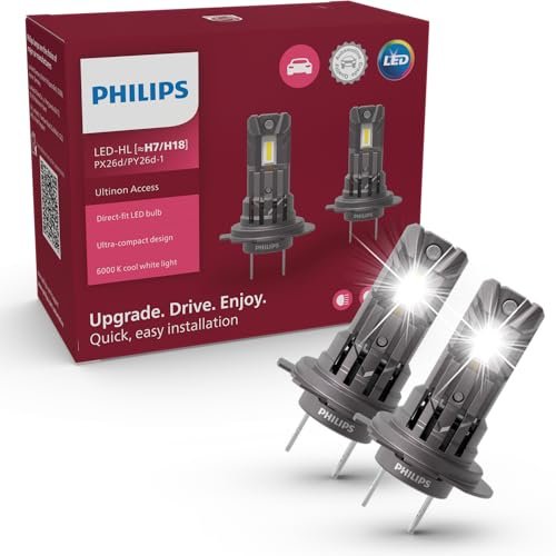 Philips Ultinon Access LED lampadina per auto (H7), ultracompatta a montaggio diretto, 80%, 6.000K, set da 2