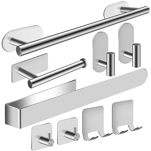 Porta Asciugamani Bagno, 9PCS Adesivo, Appendi Asciugamani in Acciaio Inox SUS304, Argento