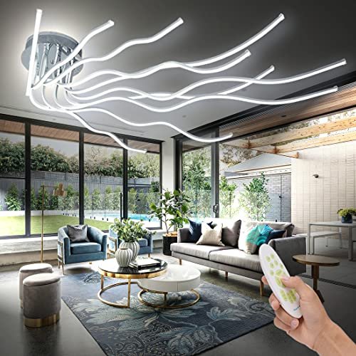 SHIANDAR Plafoniera a LED, Moderni Soggiorno Plafoniera Led Soffitto Dimmerabile 3000-6000K138W Con Controllo, Plafoniera a Forma di Onda Creativa a 10 per Camera Da Letto