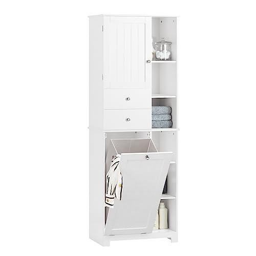 SoBuy Mobile alto con portabiancheria apribile Armadietto da Pavimento Mobile bagno Bianco 60x37x171cm BZR104-W