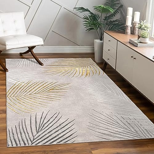 Tappeto Salotto Moderno Soggiorno Pelo Corto Motivo Floreale Arcobaleno Motivo Geometrico, Dimensione:160x230 cm, Colore:Oro