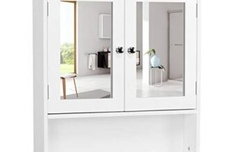 Yaheetech Armadietto Bagno con Specchio Mobiletto da Muro Pensile Sospeso Mobile da Parete con 2 Ante Salvaspazio Bianco 56 × 13 × 58 cm