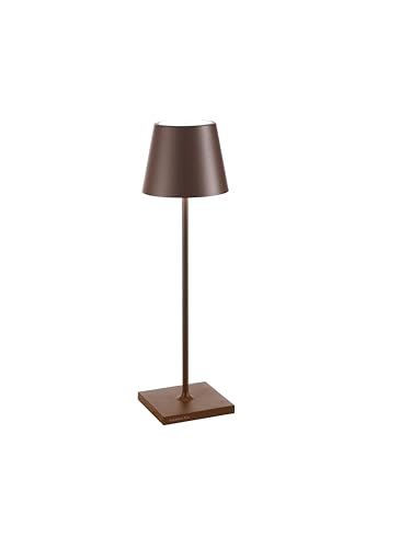 Zafferano Poldina Pro, Lampada da tavolo LED senza fili Ricaricabile, Dimmer touch 2700-3000K, ricarica wireless, IP65 Uso Interno/Esterno batteria Lunga Durata, Corpo in Alluminio, H38cm - Corten