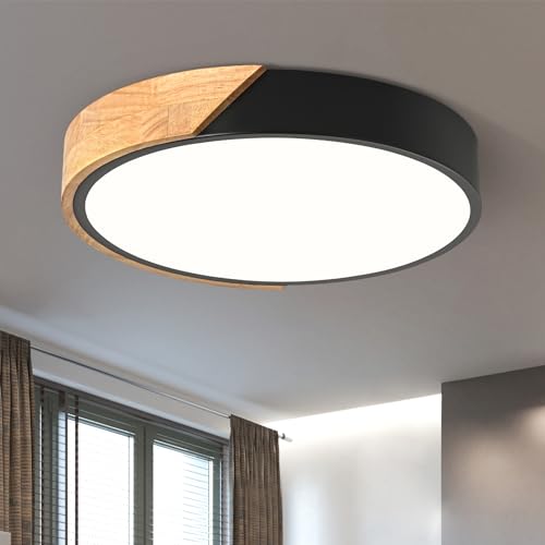 Vikaey Plafoniera LED, lampade in legno 24W, plafoniera 30cm nera, plafoniera per soggiorno camera da letto cucina corridoio 4000K