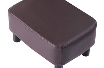 YMYNY Poggiapiedi 42 cm, Pouf rettangolare con gambe stabili in legno, Poggiapiedi moderno in pelle PU, Sgabello cambio scarpe per soggiorno, Seduta imbottita per camera da letto, Marrone HD-HRF-BD209