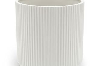 Amazon Basics Rotondo Vaso in ceramica scanalato, 25.4 cm, bianco