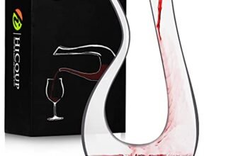 Decanter da vino di HiCoup - 100% Vetro cristallo senza piombo, Decanter/Caraffa da vino rosso soffiato a mano, Fornisce un'intensa aerazione con un meraviglioso design a U