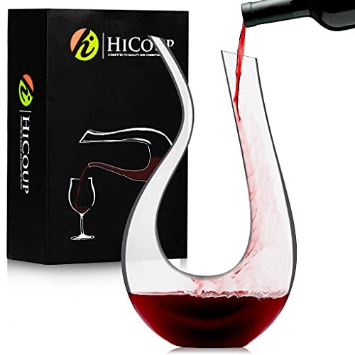 Decanter da vino di HiCoup - 100% Vetro cristallo senza piombo, Decanter/Caraffa da vino rosso soffiato a mano, Fornisce un'intensa aerazione con un meraviglioso design a U