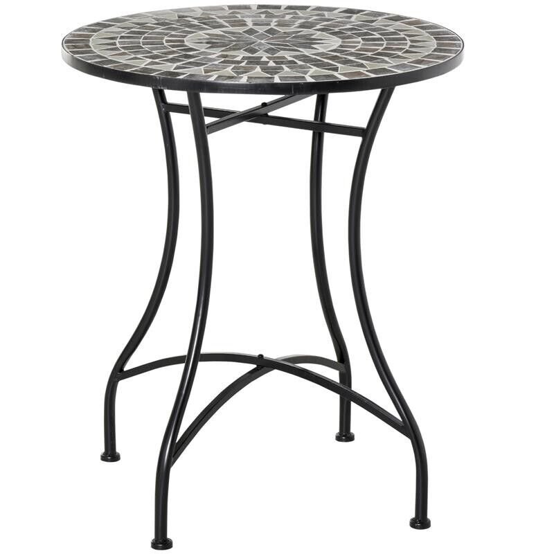 TAVOLINO DA GIARDINO IN METALLO E CERAMICA 60 X 71 CM NERO