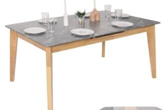 Tavolo pranzo allungabile soggiorno HWC-M57 77x160x90cm laminato HPL legno