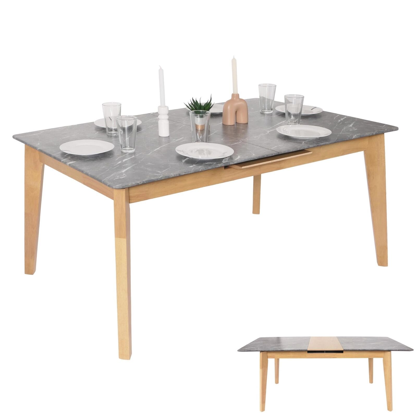 Tavolo pranzo allungabile soggiorno HWC-M57 77x160x90cm laminato HPL legno