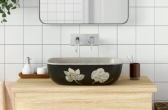 Lavabo Appoggio Grigio Nero Rettangolare 48x37,5x13,5 Ceramica,Lavabo d'appoggio in ceramica grigio e nero Elegante e intramontabile per ogni bagno