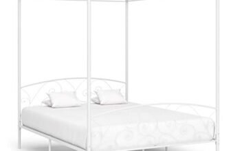 Gecheer Giroletto,Struttura Letto,Telaio Letto,Matrimoniale,Design Raffinato,con Baldacchino,con Doghe,in Metallo,Bianco,180x200 cm,Letto con Tetto,Letto con Doghe,Letto in Metallo,Letto Metallico