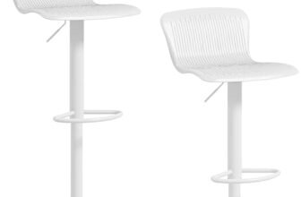 HOMCOM Set 2 Sgabelli da Bar con Schienali Ergonomici, Poggiapiedi in Polipropilene, Sgabelli Cucina Alti Regolabili con Seduta Girevole e Base Antiscivolo per Bancone, Ristorante, Bianco