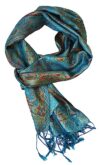 Sciarpa in 100% seta Pashmina dall'India per donna e uomo, motivo Paisley, 160 x 35 cm - fazzoletto in seta pura, azzurro