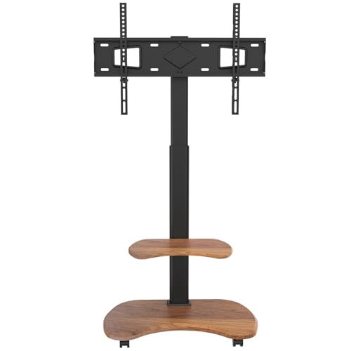 XTRARM Stellar Supporto TV da pavimento con Ripiano in Legno, Carrello TV con Ruote Regolabile in Altezza, Piedistallo TV per 32-70 Pollici, Portata 45 kg, Stand TV da Terra Universale, VESA 600x400mm